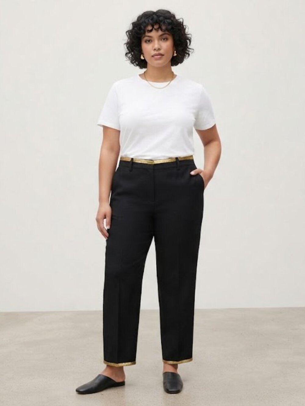 Forte Forte The Jewels Black Wool Blend Trousers Gold Trim Italy Sz 34